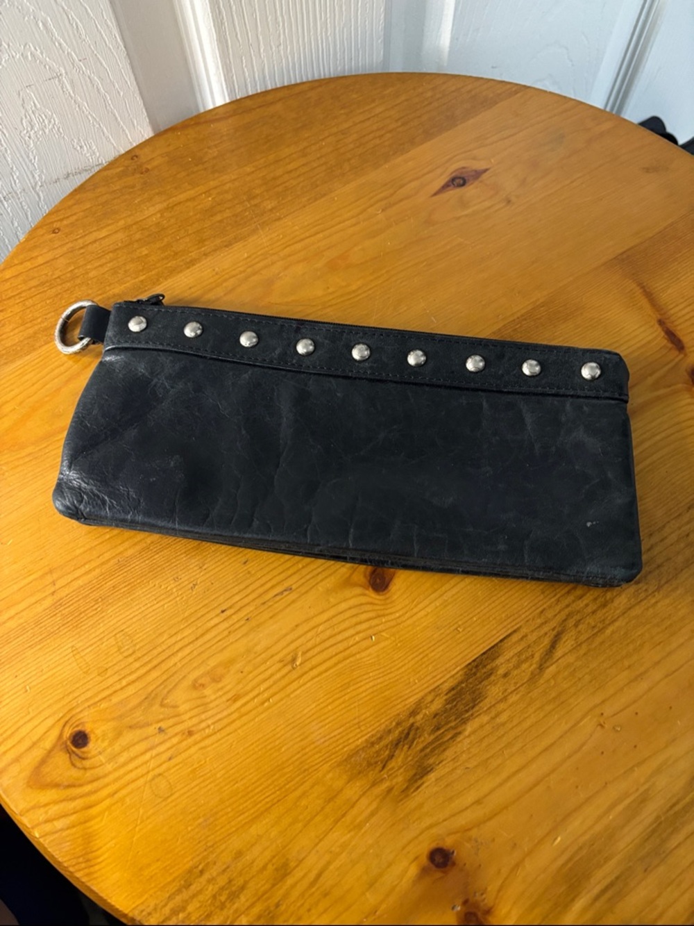 Kenneth Cole Reaction Black Studded Leather Wristlet Clutch